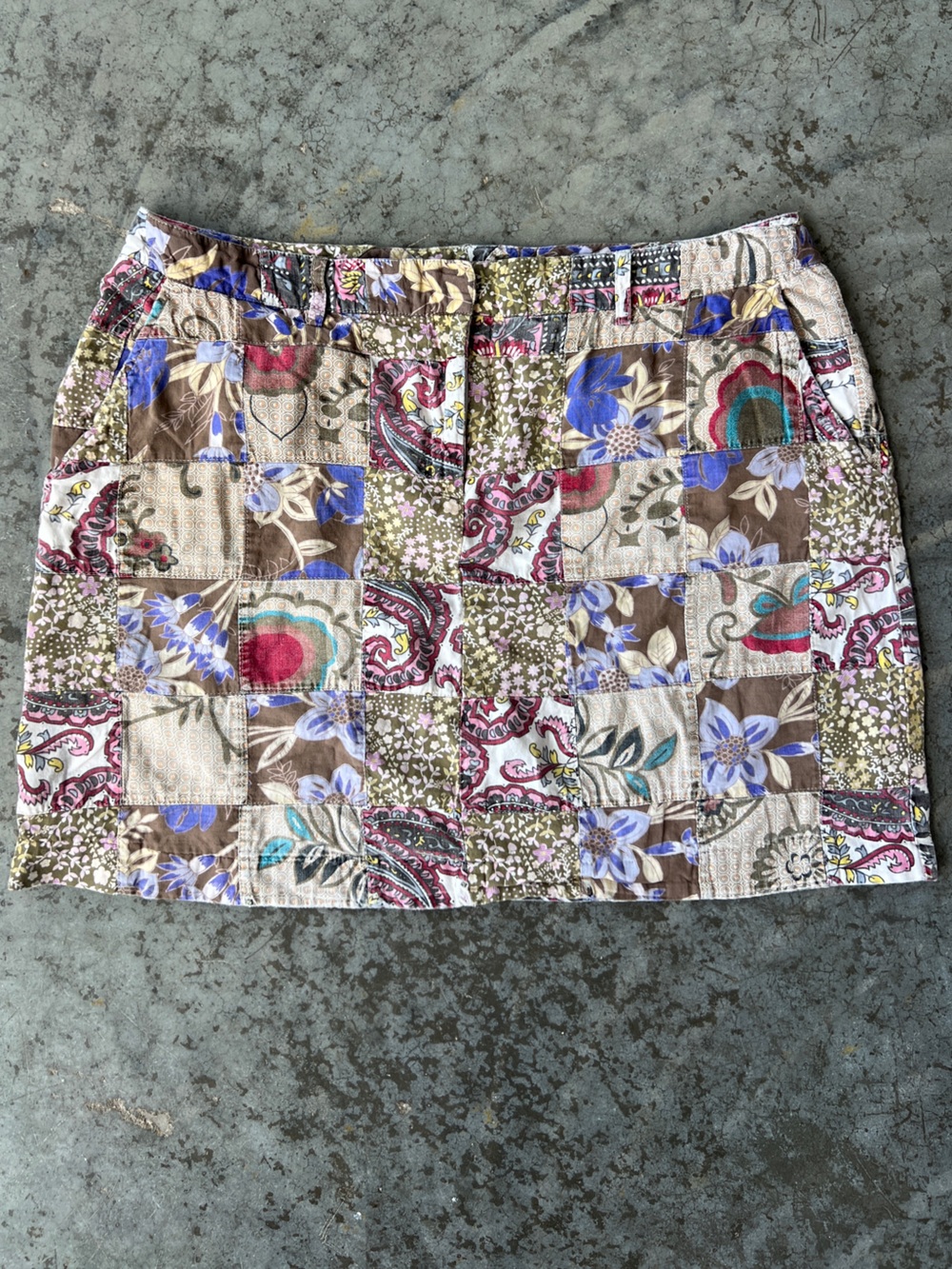 Larry Levine Skirt Patchwork Floral Paisley Cotton Y2K Boho Printed Women's 12